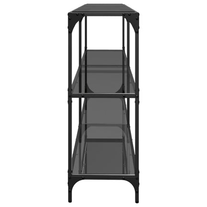 Mesa consola com tampo em vidro preto 194,5x30x81 cm aço