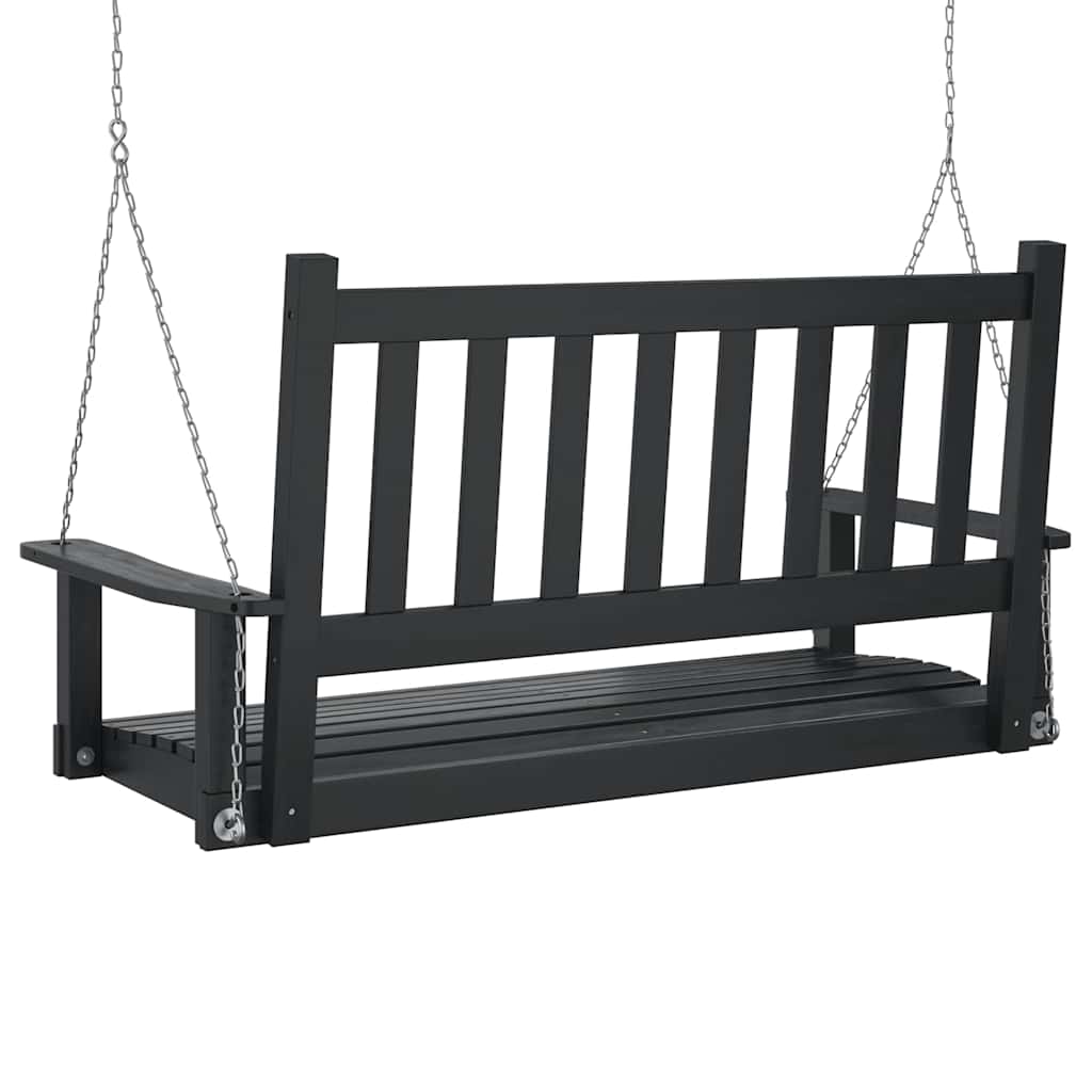 Banco de baloiço com correntes de metal abeto maciço preto