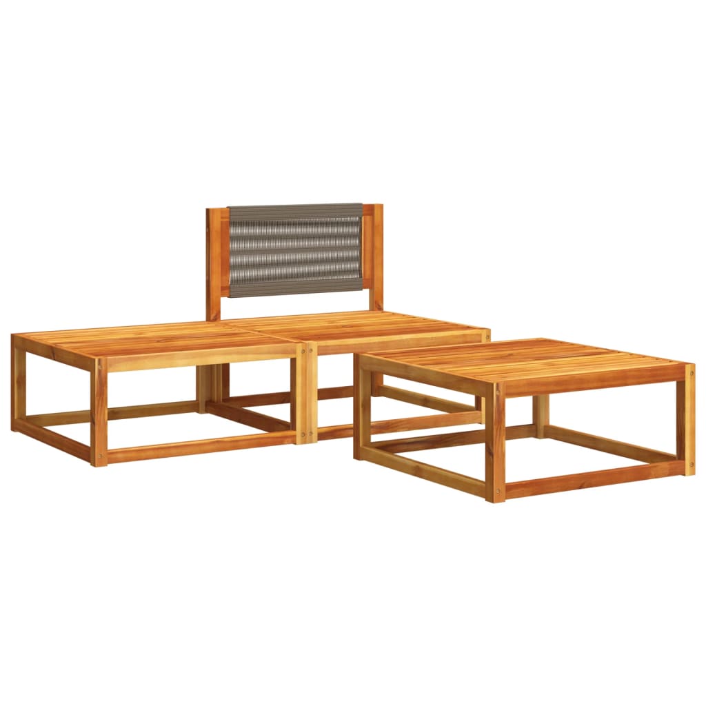 Conjunto de sofás de jardim vidaXL de 3 peças com almofadas de madeira de acácia e corda