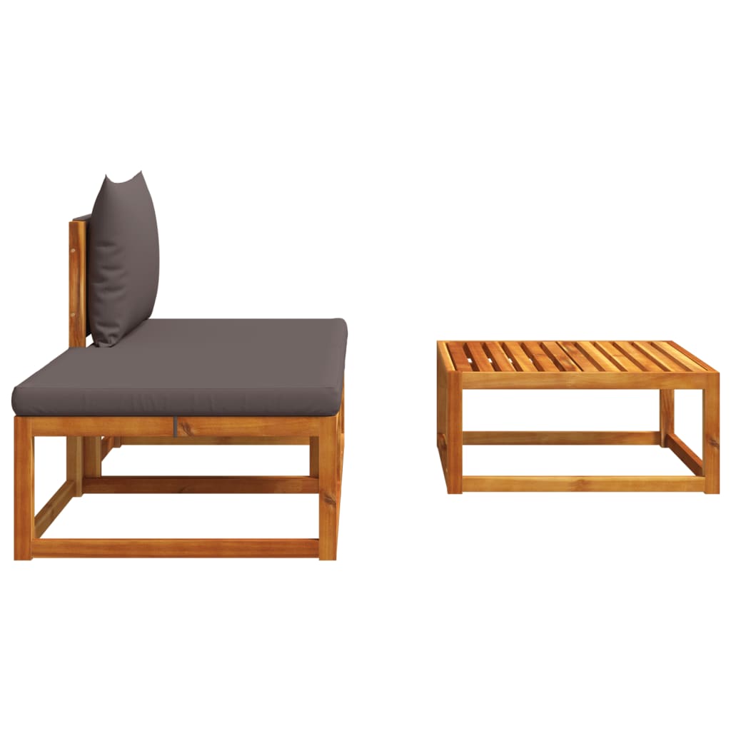 Conjunto de sofás de jardim vidaXL de 3 peças com almofadas de madeira de acácia e corda