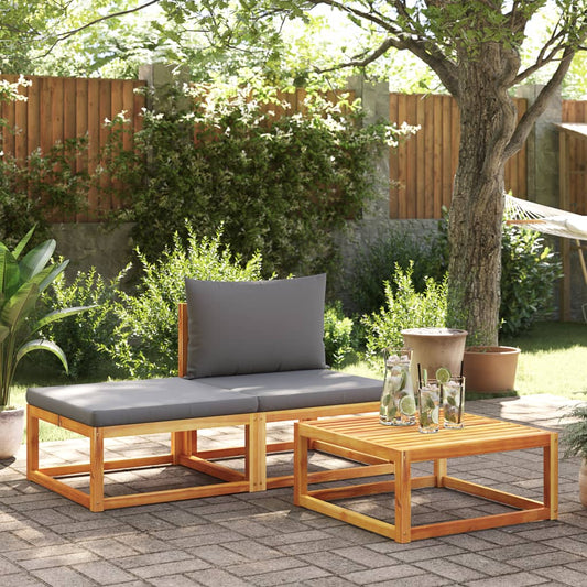 Conjunto de sofás de jardim vidaXL de 3 peças com almofadas de madeira de acácia e corda