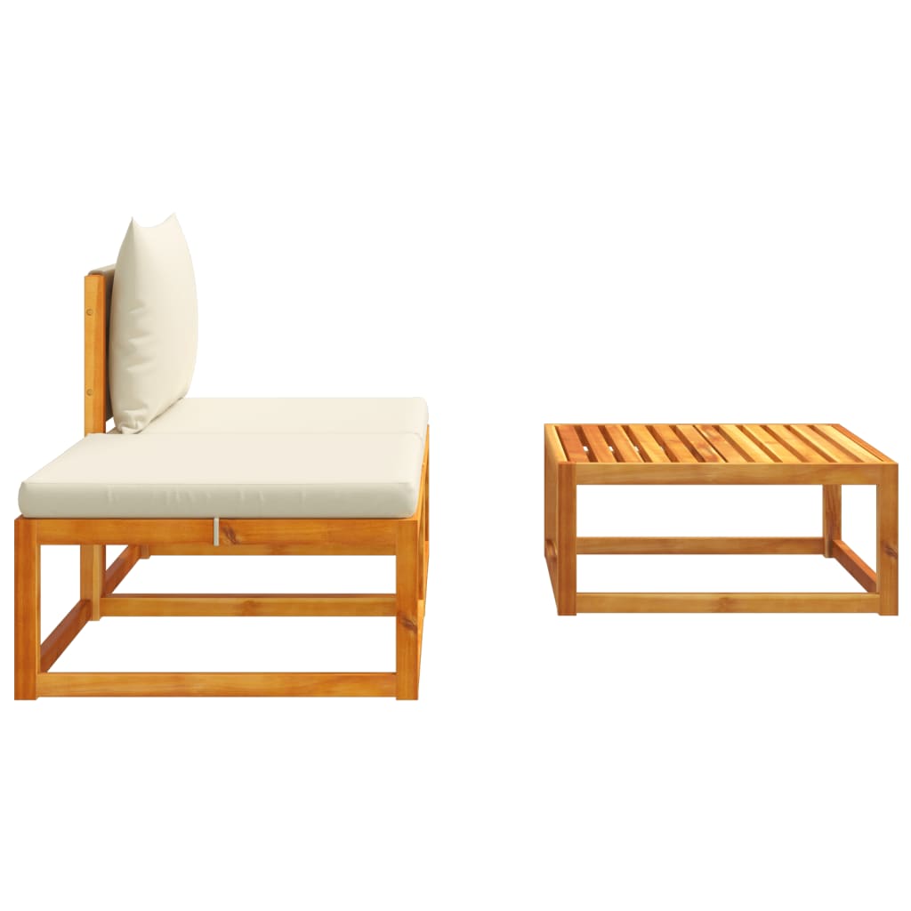 Conjunto de sofás de jardim vidaXL de 3 peças com almofadas de madeira de acácia e corda
