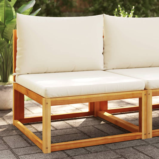 Sofá de jardim vidaXL sem braços com almofadas, madeira de acácia e vime