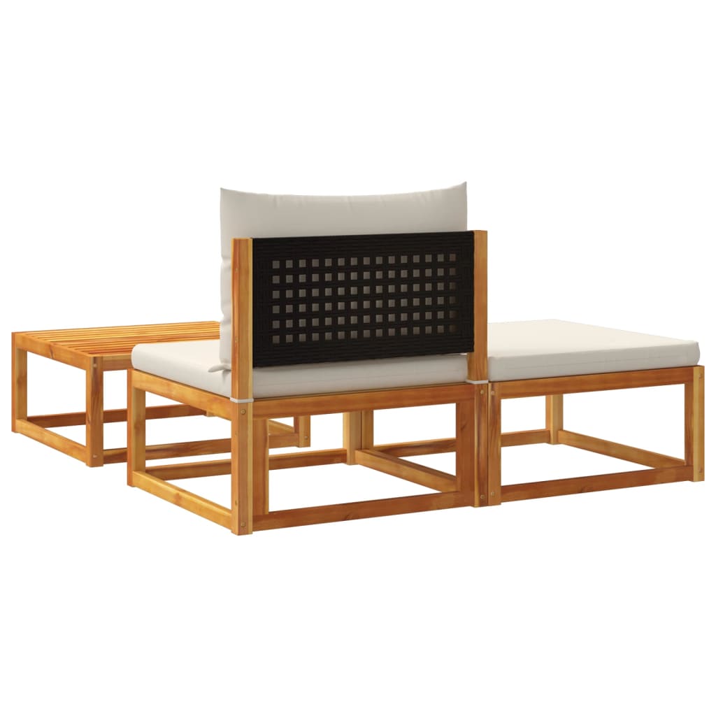 Conjunto de sofás de jardim vidaXL de 3 peças com almofadas de madeira de acácia e vime
