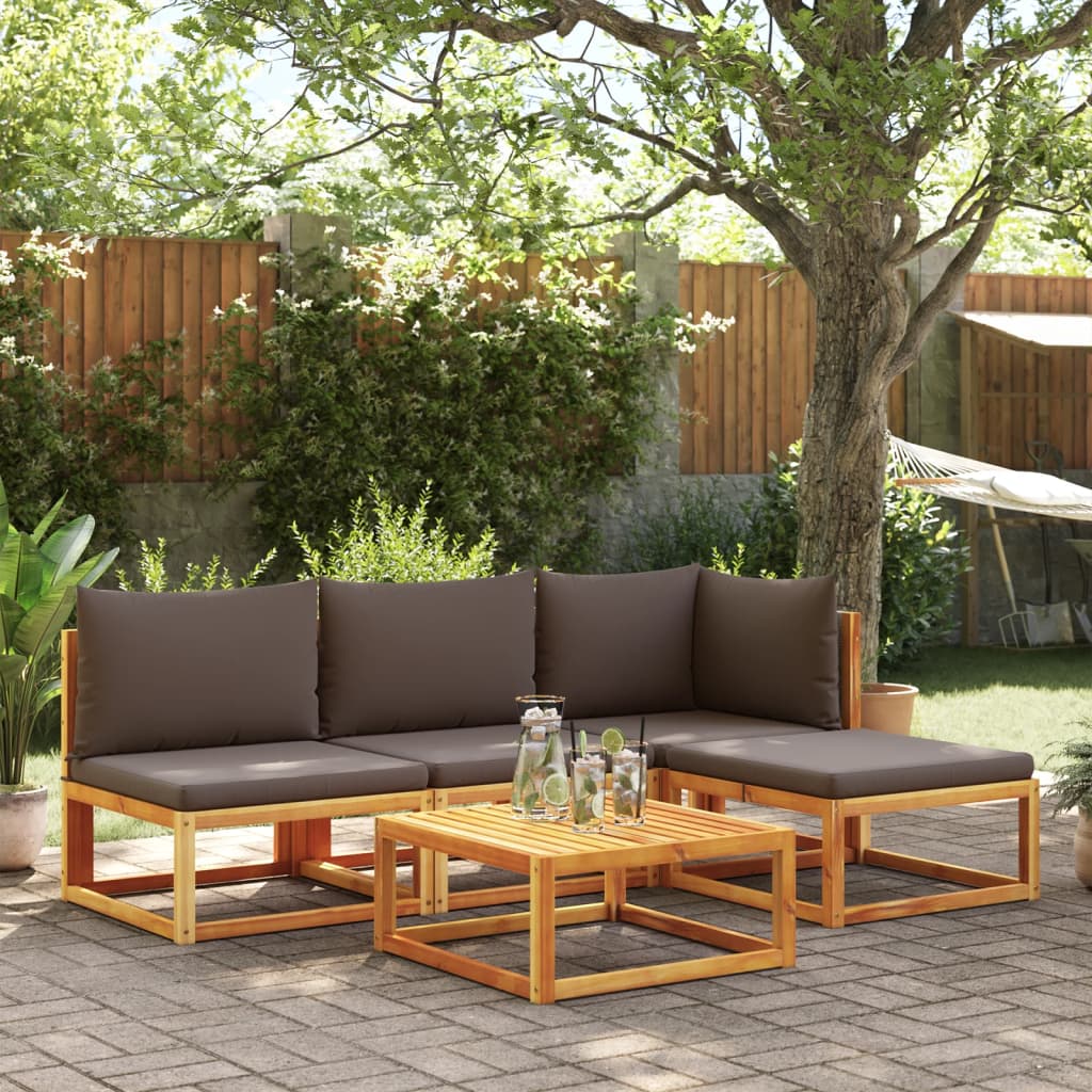 Sofá de jardim vidaXL sem braços com almofadas, madeira de acácia e vime
