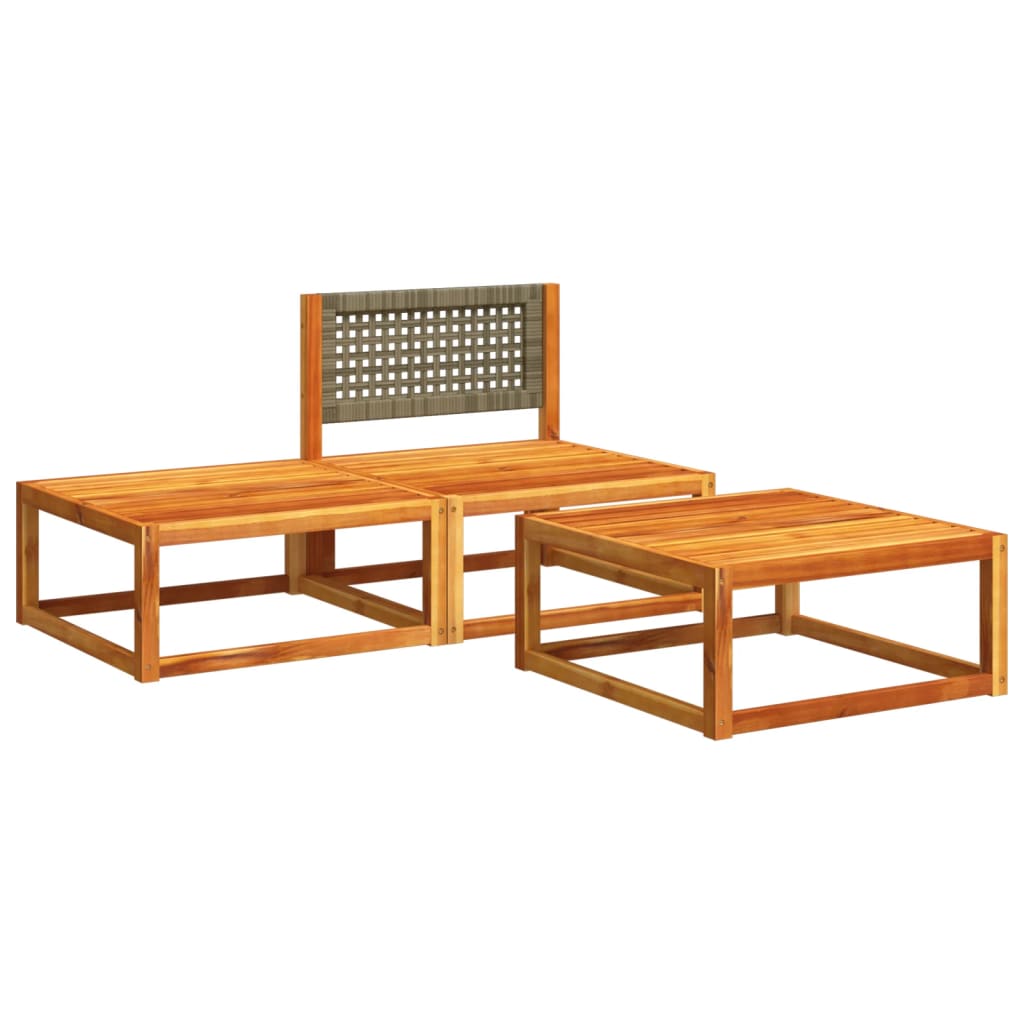 Conjunto de sofás de jardim vidaXL de 3 peças com almofadas de madeira de acácia e vime