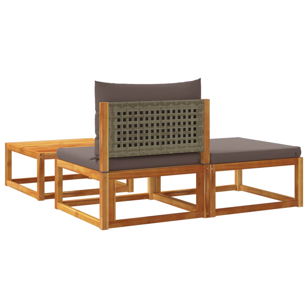Conjunto de sofás de jardim vidaXL de 3 peças com almofadas de madeira de acácia e vime