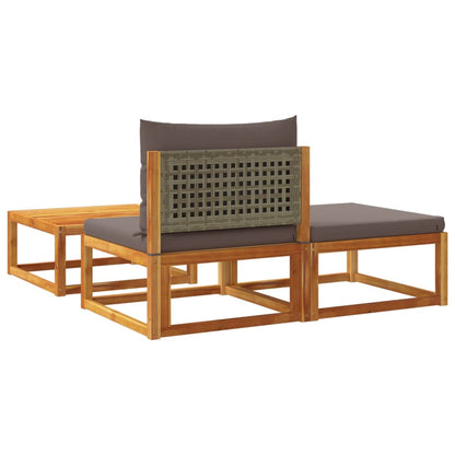 Conjunto de sofás de jardim vidaXL de 3 peças com almofadas de madeira de acácia e vime
