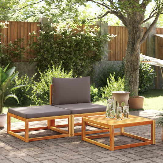 Conjunto de sofás de jardim vidaXL de 3 peças com almofadas de madeira de acácia e vime
