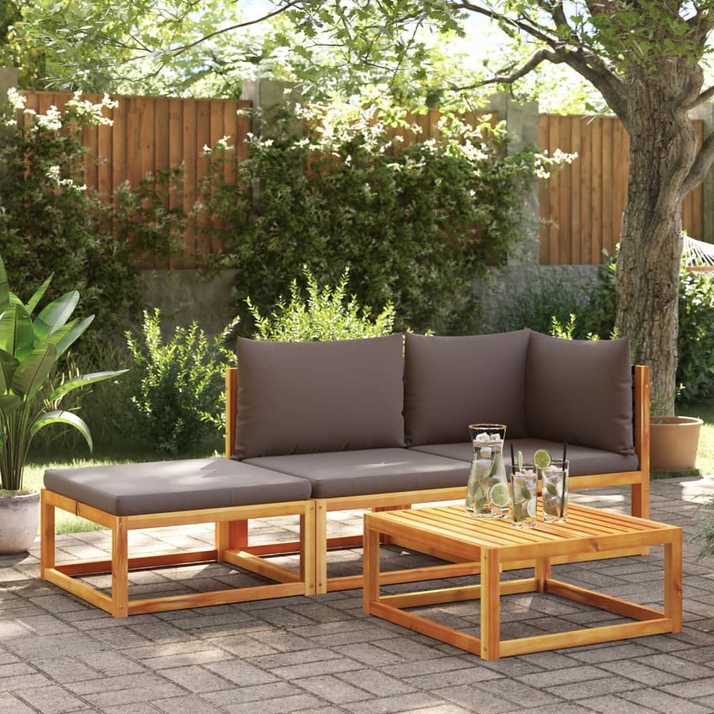 Sofá de jardim vidaXL com almofadas, 2 lugares, madeira de acácia e vime