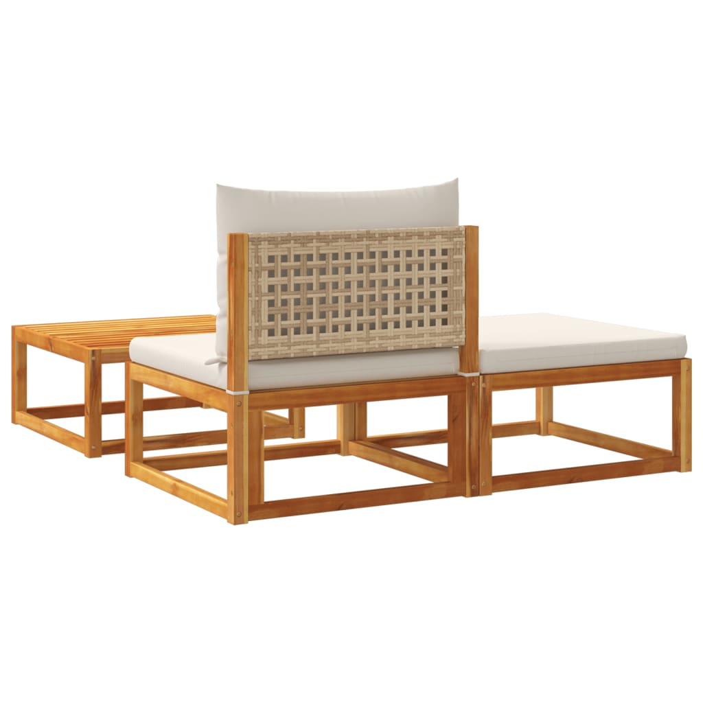 Conjunto de sofás de jardim vidaXL de 3 peças com almofadas de madeira de acácia e vime