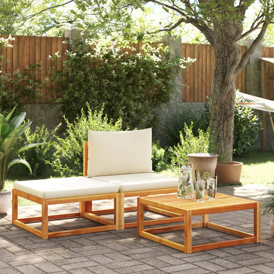 Conjunto de sofás de jardim vidaXL de 3 peças com almofadas de madeira de acácia e vime