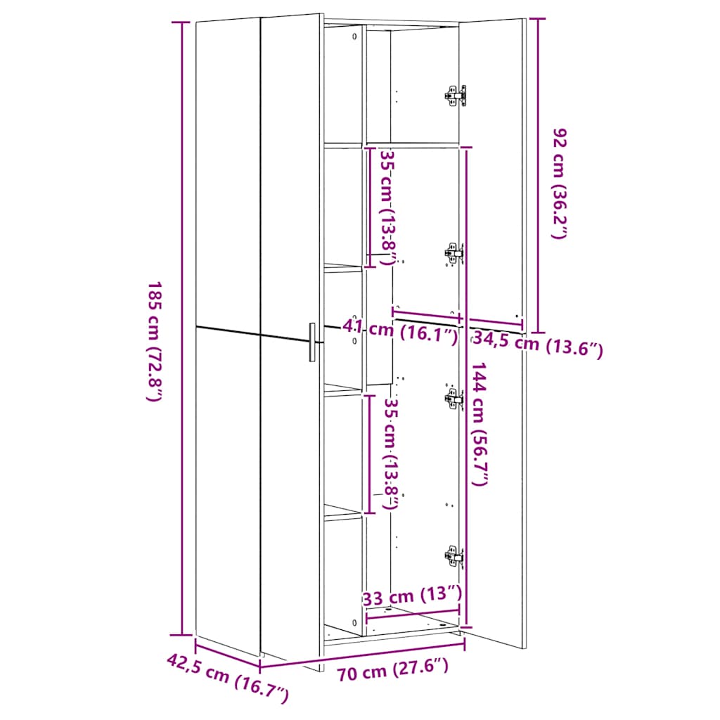 Armário alto 70x42,5x185 cm derivados madeira carvalho sonoma