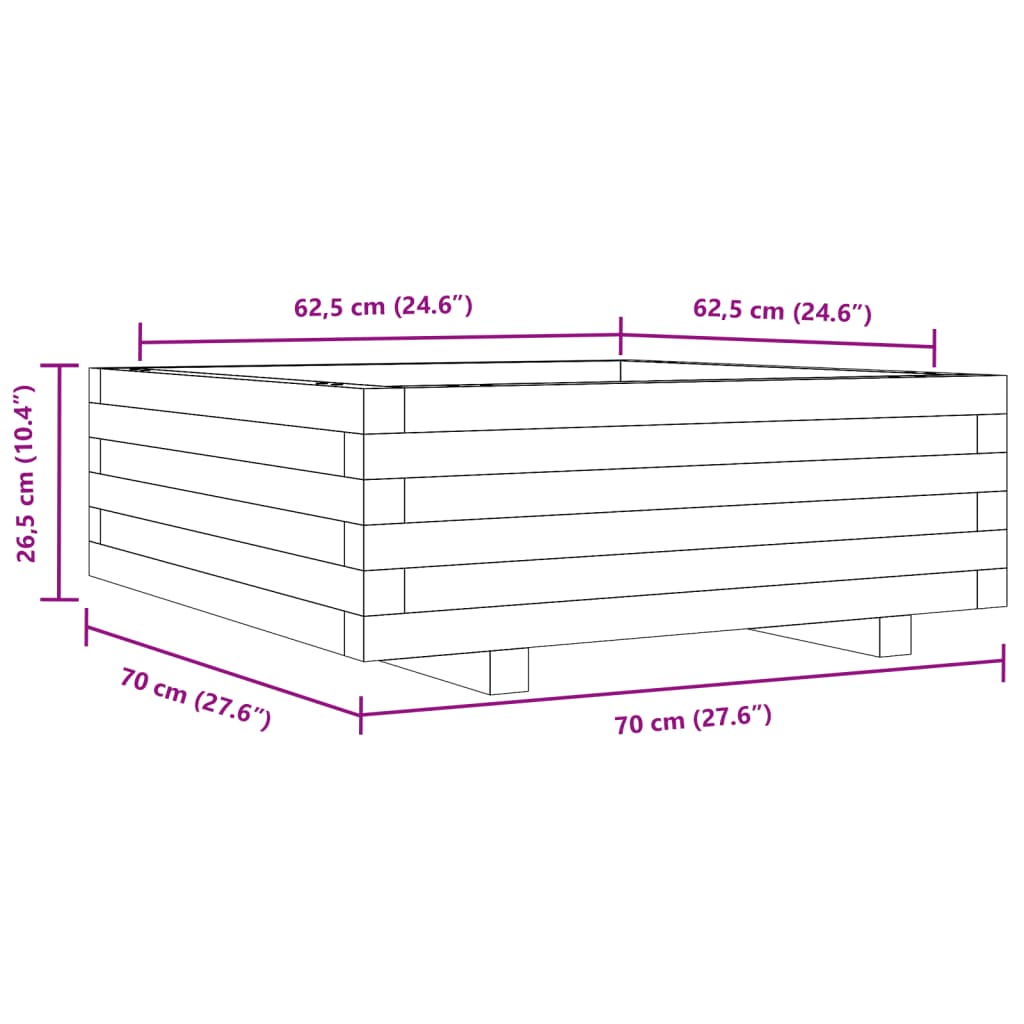 Vaso/floreira de jardim 70x70x26,5 cm pinho maciço branco