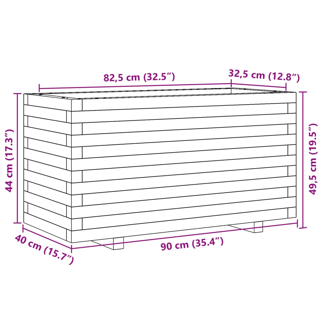 Vaso/floreira de jardim 90x40x49,5 cm pinho maciço castanho mel