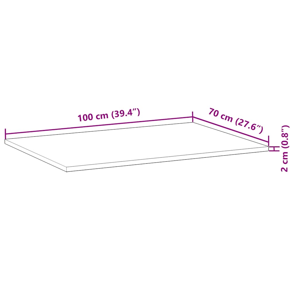 Tampo de mesa retangular 100x70x2 cm madeira de acácia maciça