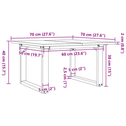 Mesa de centro estrutura em O 70x70x40 cm pinho e aço