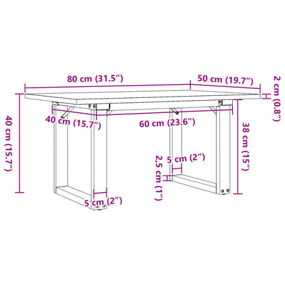 Mesa de centro estrutura em O 80x50x40 cm pinho e aço