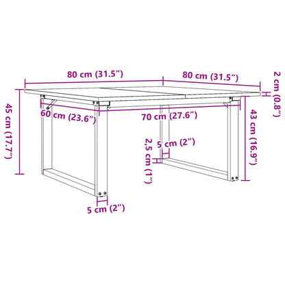 Mesa de centro estrutura em O 80x80x45 cm pinho e aço
