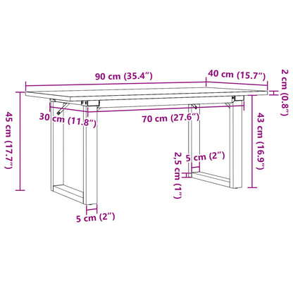 Mesa de centro estrutura em O 90x40x45 cm pinho e aço