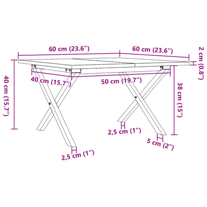 Mesa de centro estrutura em X 60x60x40 cm pinho e aço