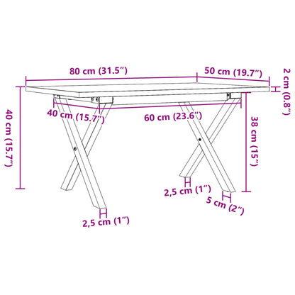 Mesa de centro estrutura em X 80x50x40 cm pinho e aço