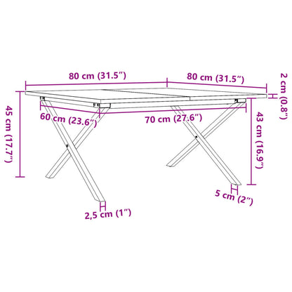 Mesa de centro estrutura em X 80x80x45 cm pinho e aço