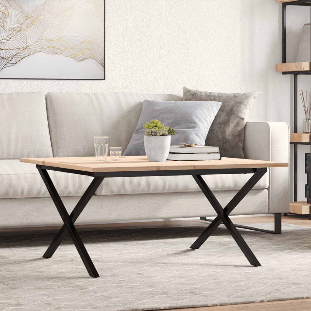 Mesa de centro estrutura em X 80x80x45 cm pinho e aço