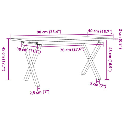 Mesa de centro estrutura em X 90x40x45 cm pinho e aço