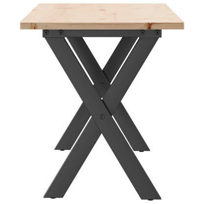 Mesa de centro estrutura em X 110x40x45cm pinho e aço