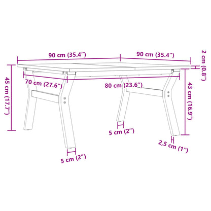 Mesa de centro estrutura em Y 90x90x45 cm pinho e aço