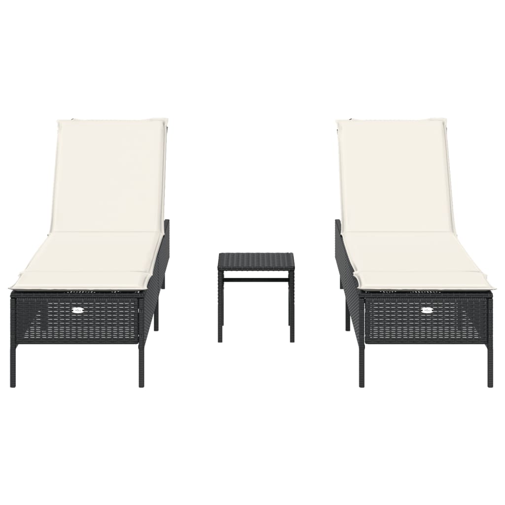 Conjunto de espreguiçadeiras com almofadão 3 pcs vime PE preto