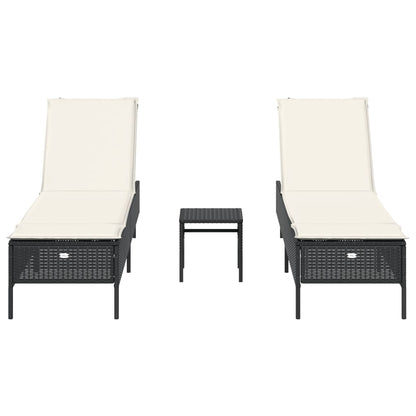 Conjunto de espreguiçadeiras com almofadão 3 pcs vime PE preto