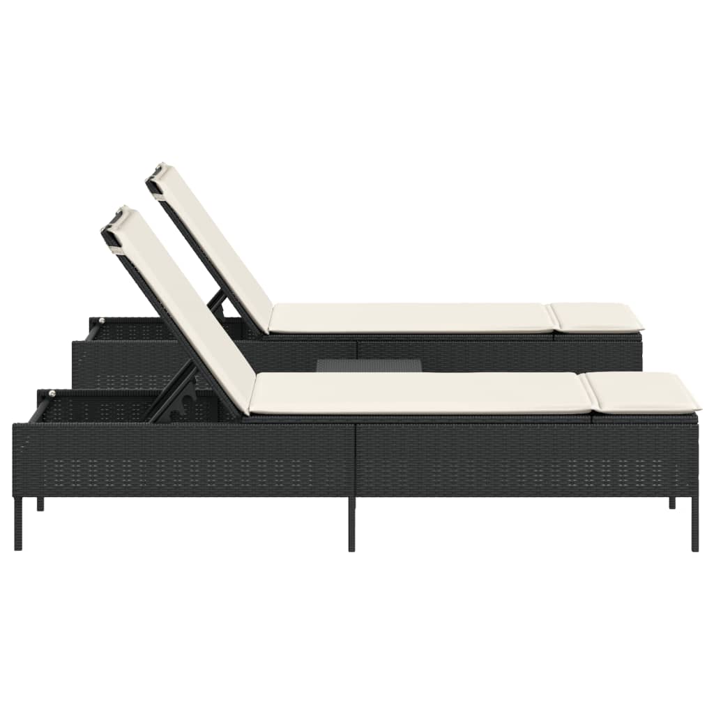 Conjunto de espreguiçadeiras com almofadão 3 pcs vime PE preto