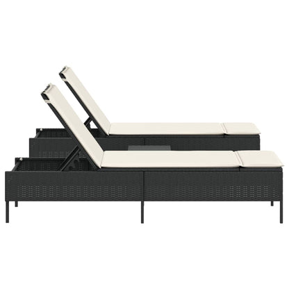 Conjunto de espreguiçadeiras com almofadão 3 pcs vime PE preto