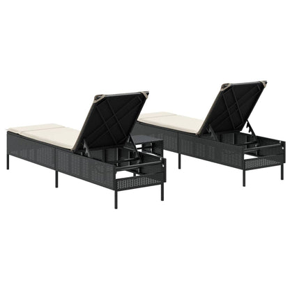 Conjunto de espreguiçadeiras com almofadão 3 pcs vime PE preto