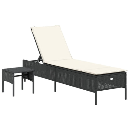 Conjunto de espreguiçadeiras com almofadão 3 pcs vime PE preto