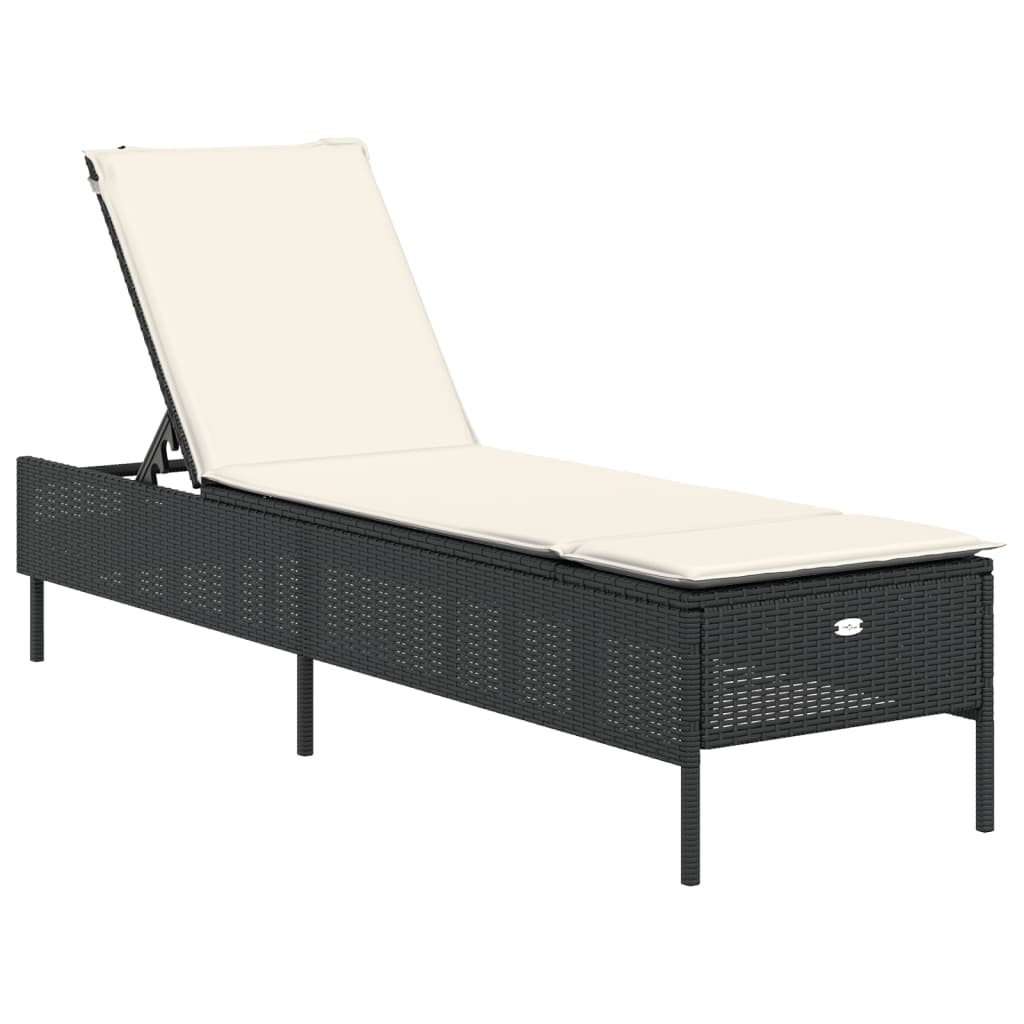 Conjunto de espreguiçadeiras com almofadão 3 pcs vime PE preto