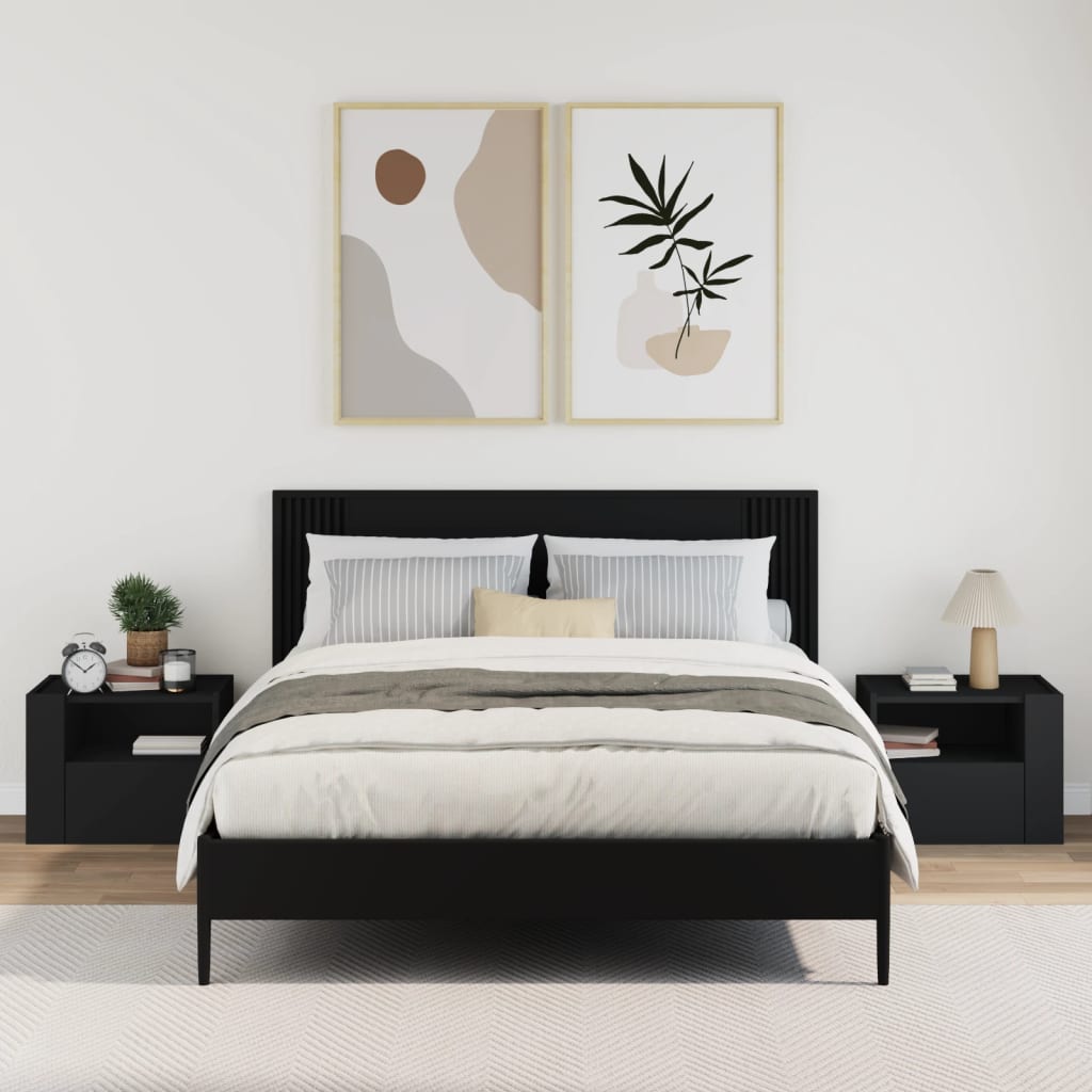 Mesas de cabeceira de parede 2 pcs 45x30x35 cm preto