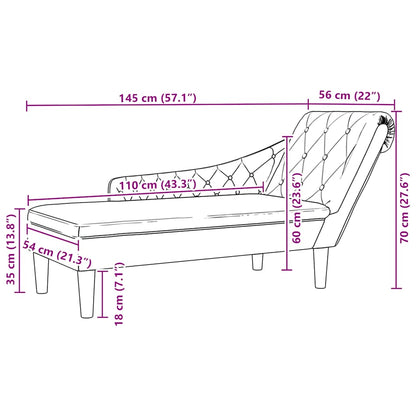 Chaise lounge c/ almofada/apoio de braços direito tecido