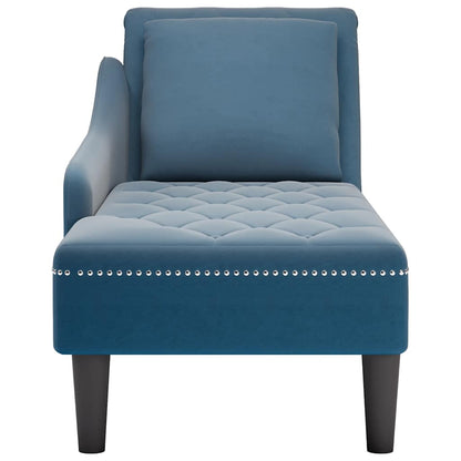 Chaise lounge c/ almofada/apoio de braços direito veludo azul
