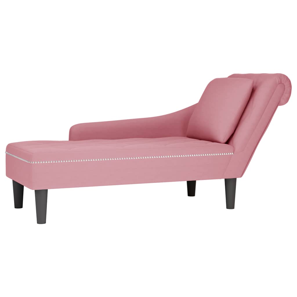 Chaise lounge c/ almofada/apoio de braços direito veludo rosa