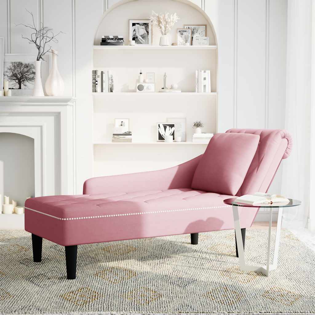 Chaise lounge c/ almofada/apoio de braços direito veludo rosa