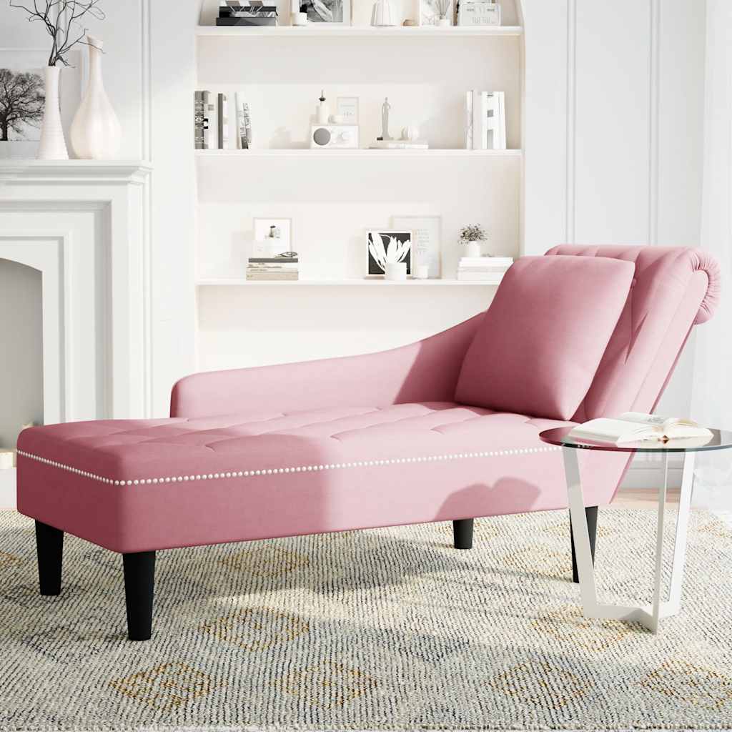 Chaise lounge c/ almofada/apoio de braços direito veludo rosa