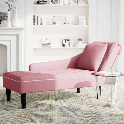 Chaise lounge c/ almofada/apoio de braços direito veludo rosa
