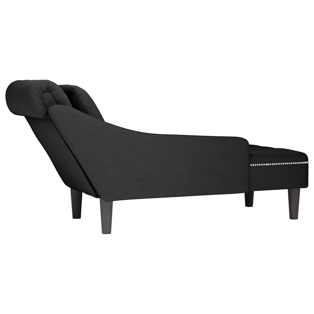 Chaise lounge c/ almofada/apoio de braços direito veludo preto