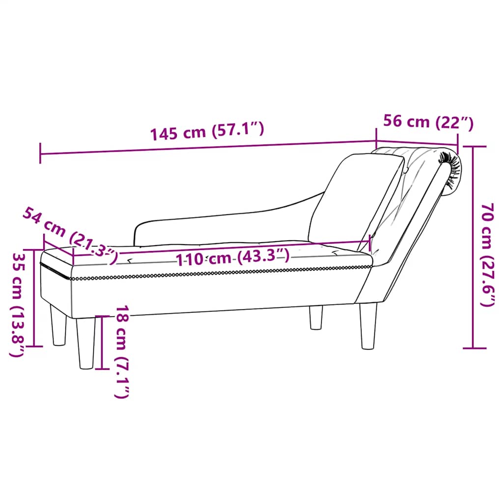 Chaise lounge c/ almofada/apoio de braços direito veludo preto