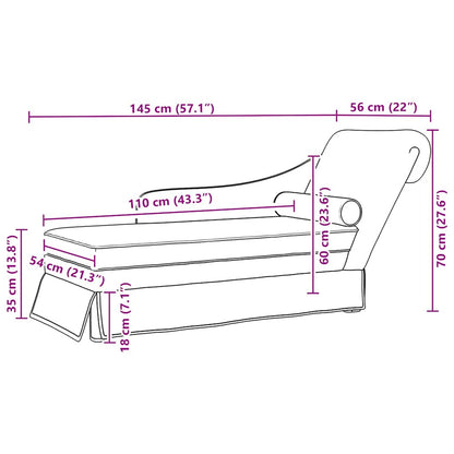 Chaise lounge c/ reforço/apoio de braços direito veludo