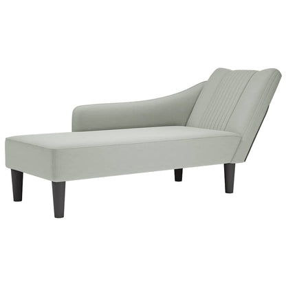 Chaise-longue com apoio de braço direito veludo cinzento claro