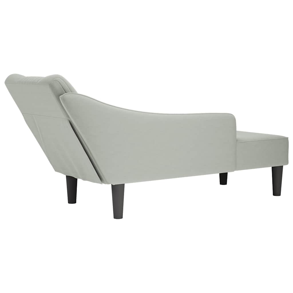Chaise-longue com apoio de braço direito veludo cinzento claro
